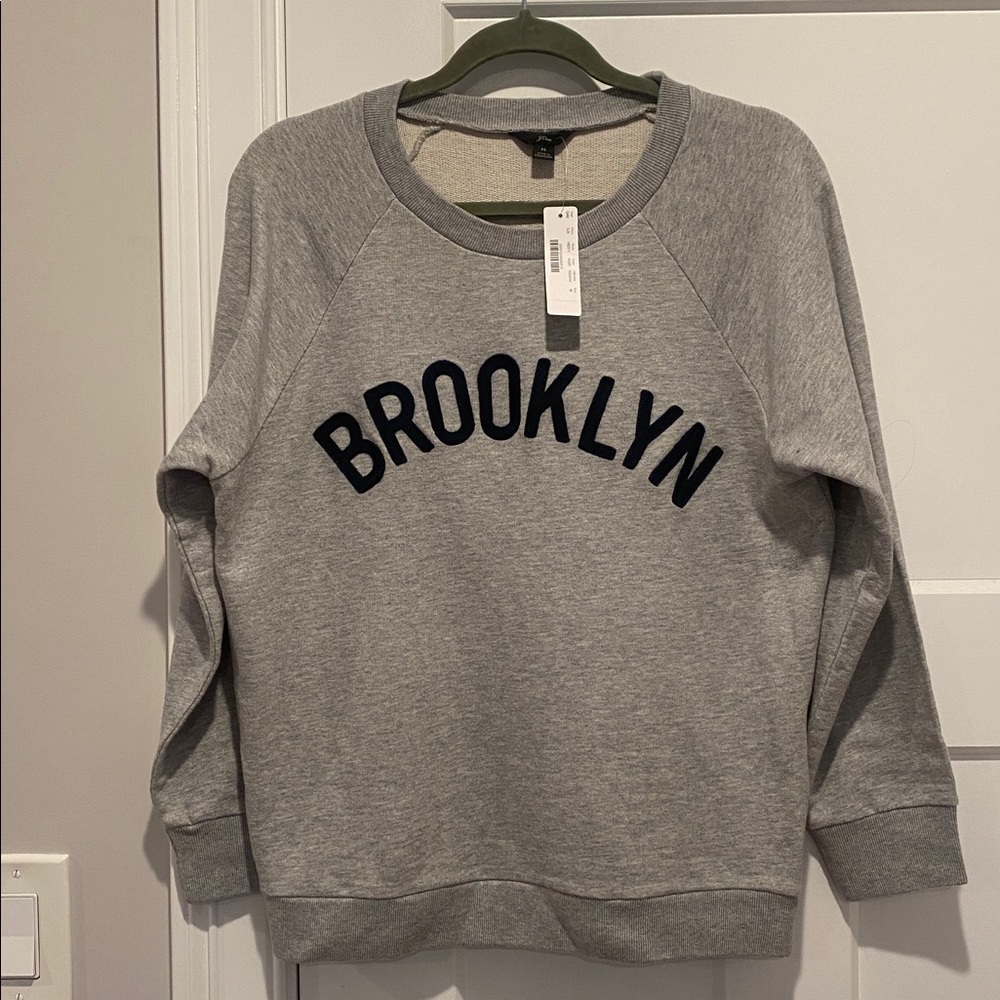 J. Crew Heather Gray Sweatshirt with “Brooklyn” NWT